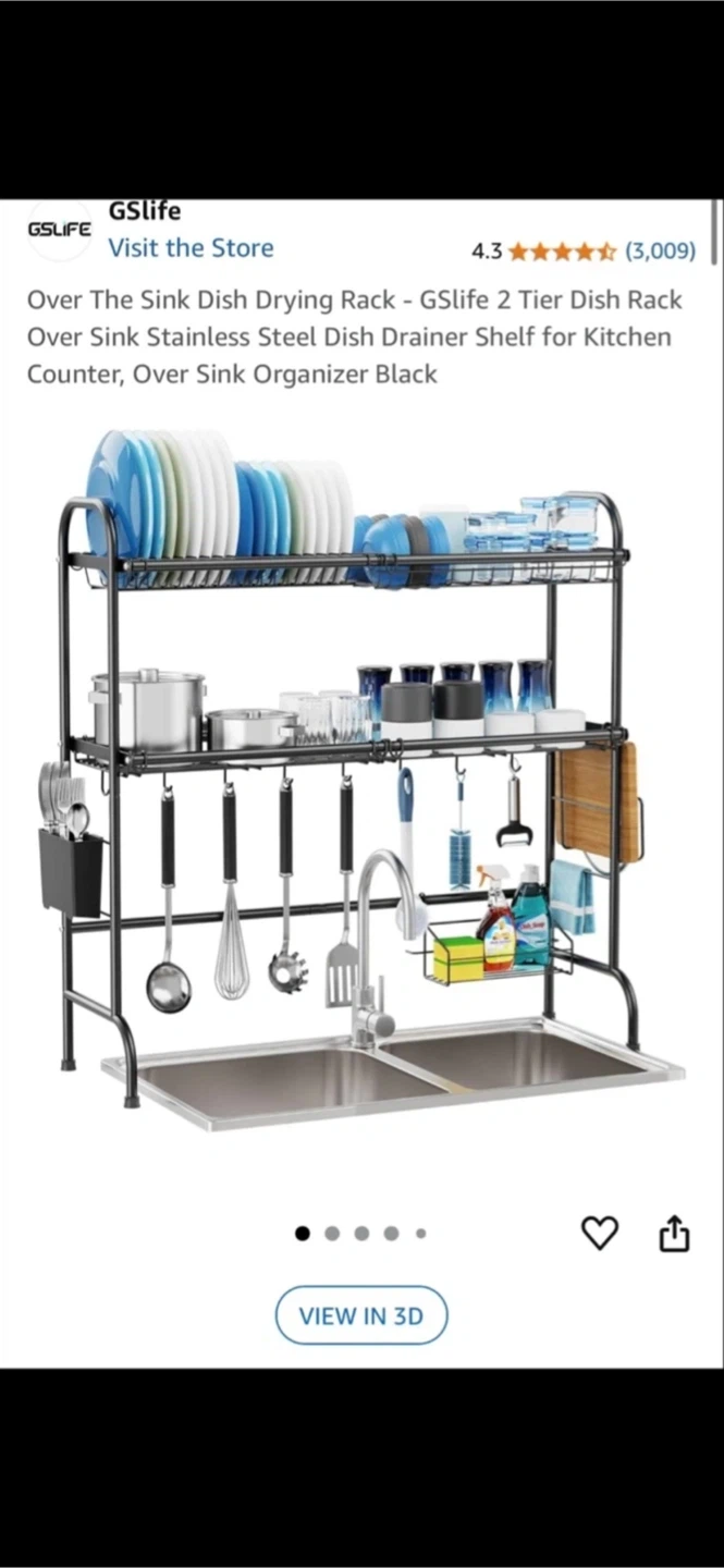 2 Tier Over Sink Dish Drying Rack - Black
