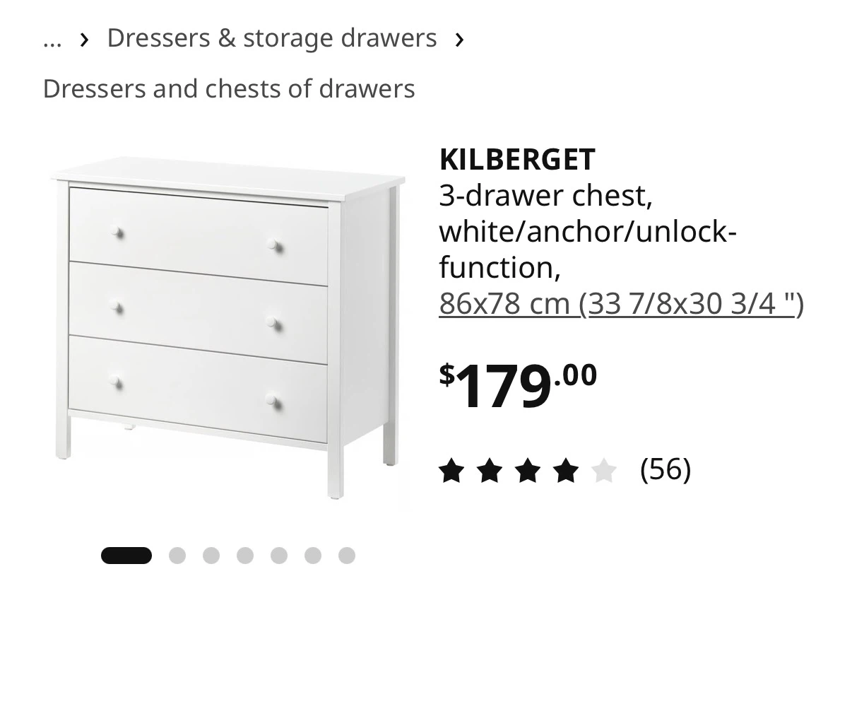 IKEA KILBERGET 3-drawer chest, white