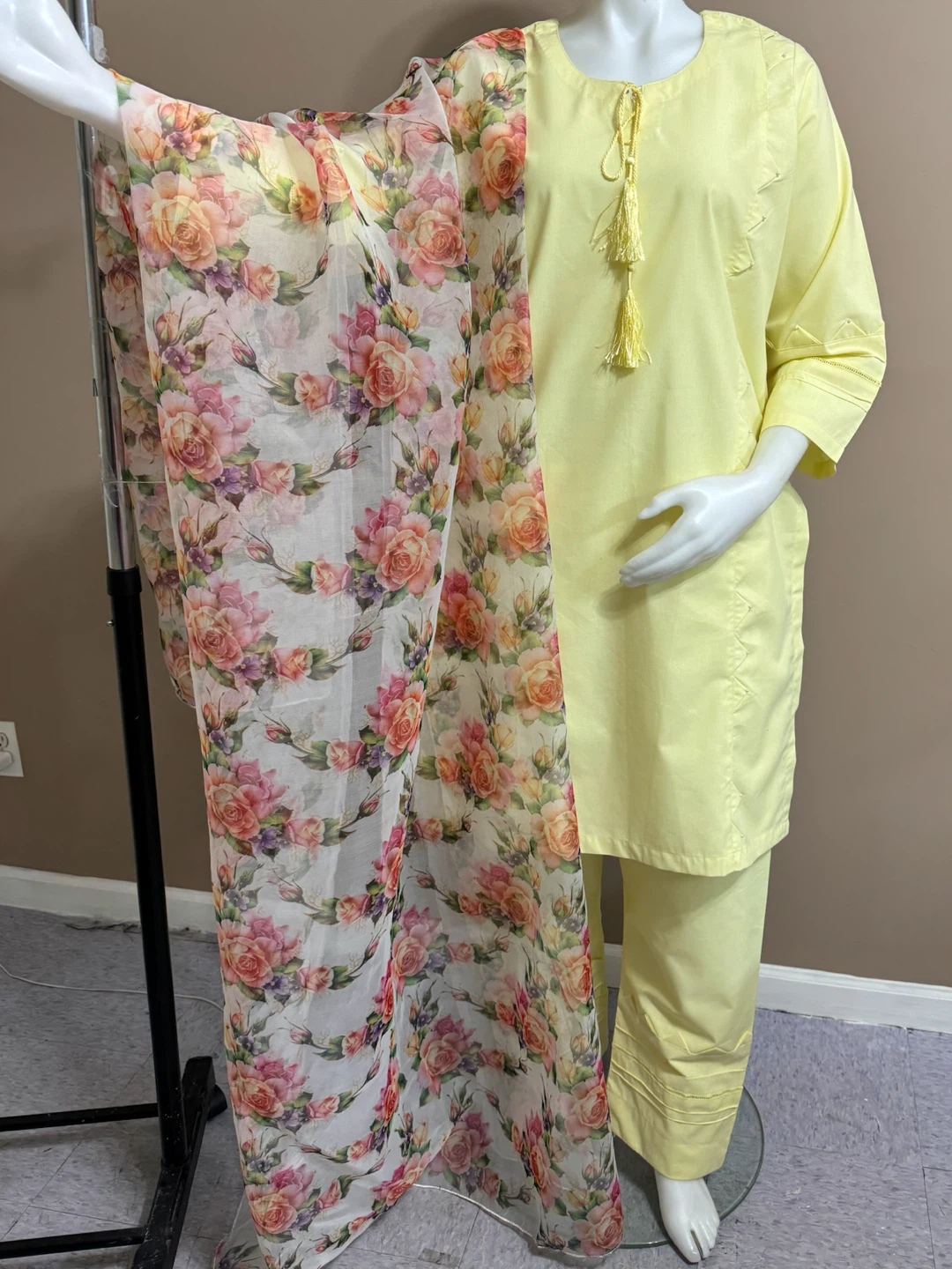 Cotton 3pc dress organza dupatta