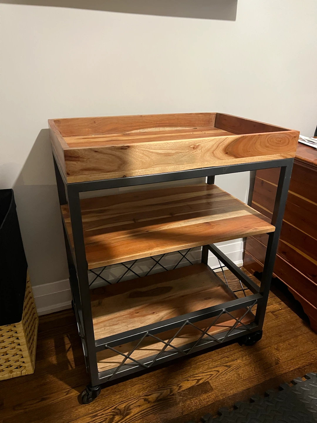 Wooden and Metal Kitchen Cart on Wheels