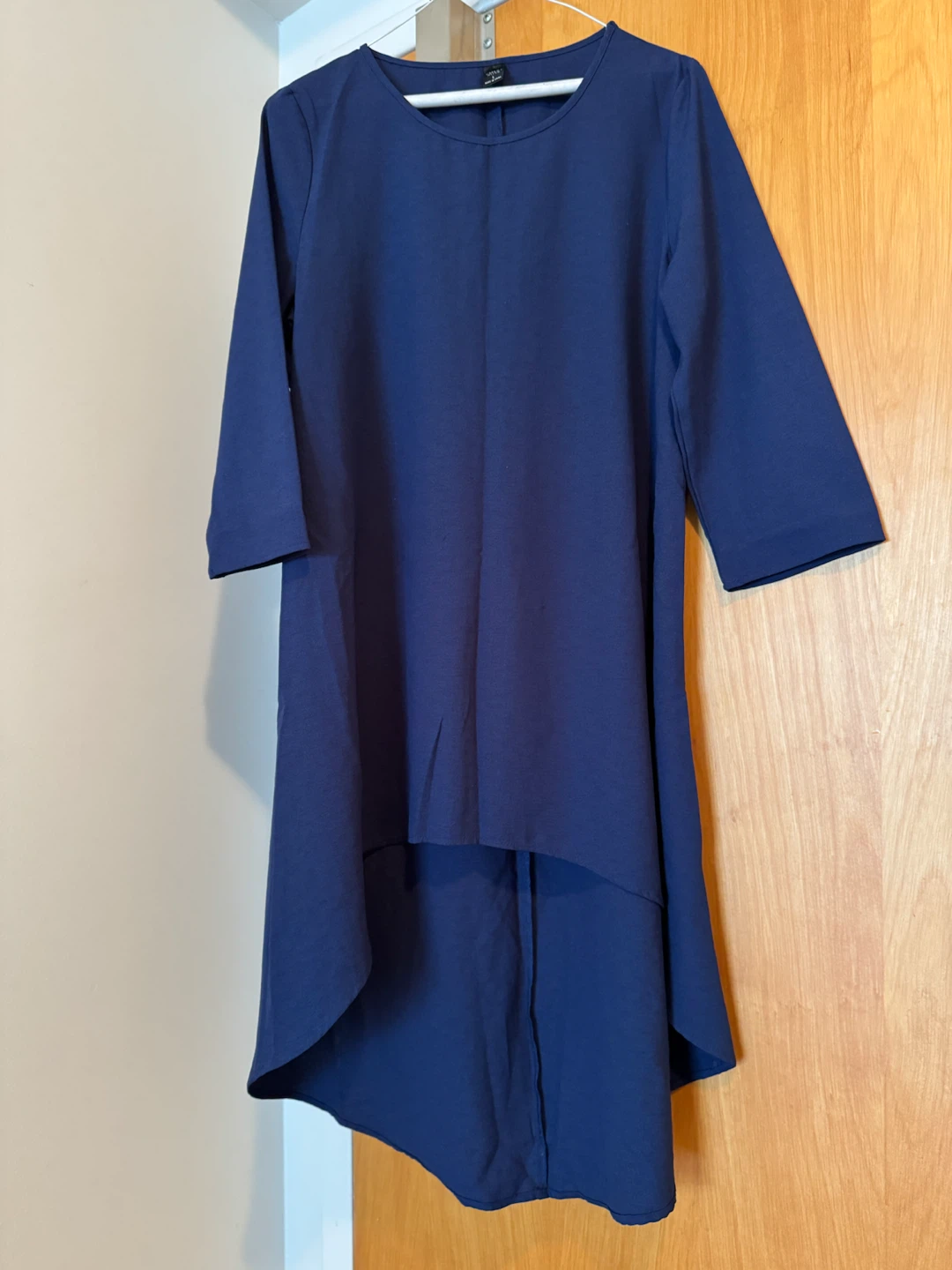 Navy Blue High-Low Tunic Top and Pants Set
