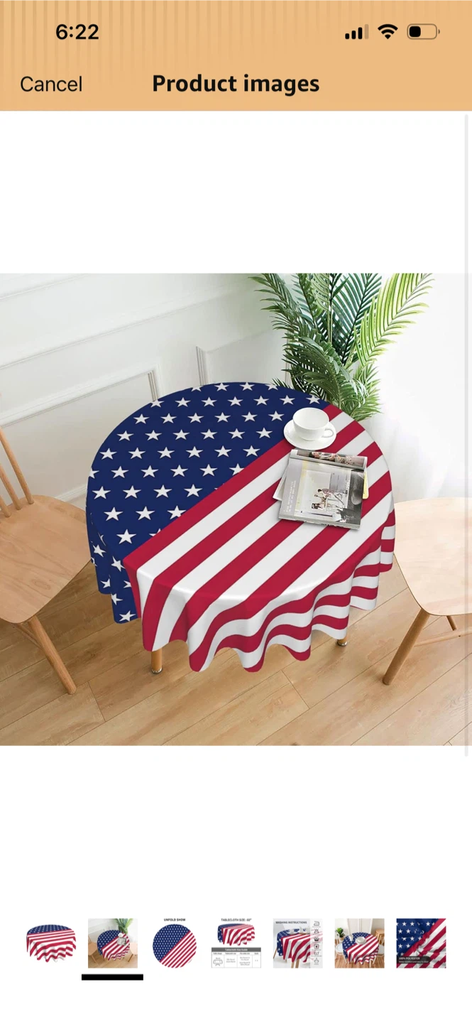 New American Flag Round Tablecloth 60 inch