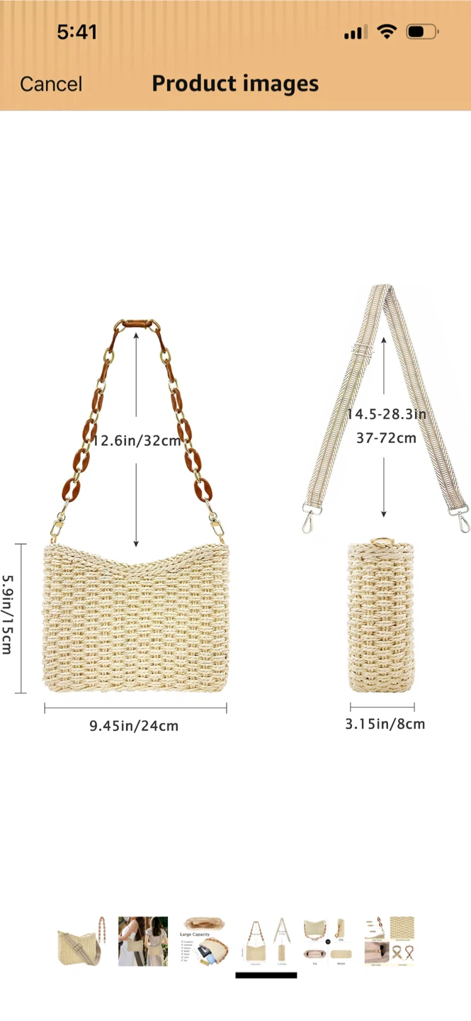 New-Woven Straw Shoulder Bag with Chain Strap - photo 2