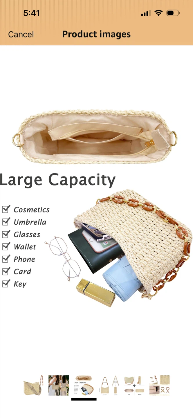 New-Woven Straw Shoulder Bag with Chain Strap - photo 3
