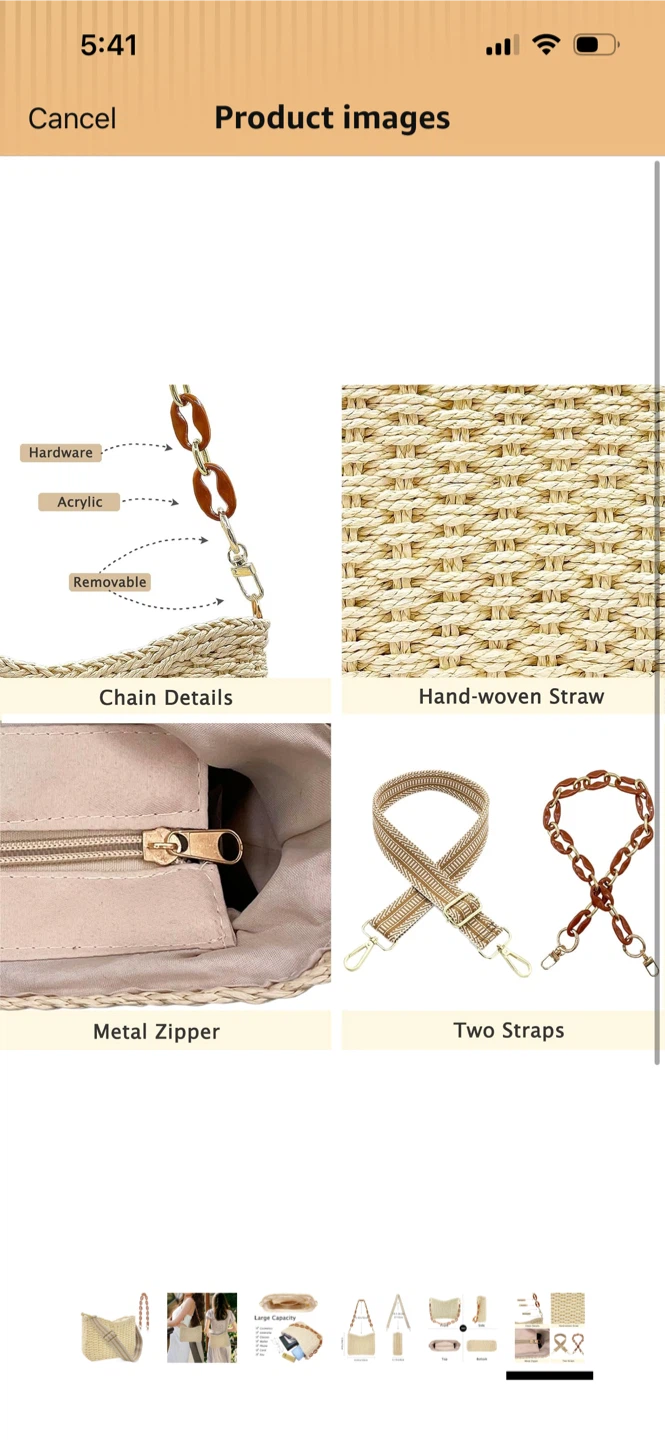 New-Woven Straw Shoulder Bag with Chain Strap - photo 4