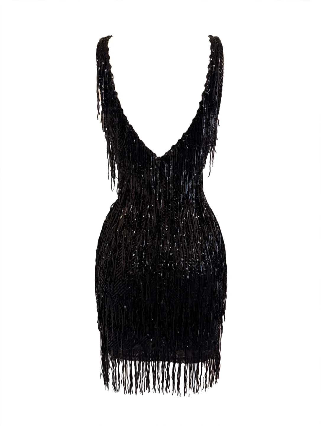 Black Sleeveless Sequin and Fringe Embellished Mini Dress - photo 2