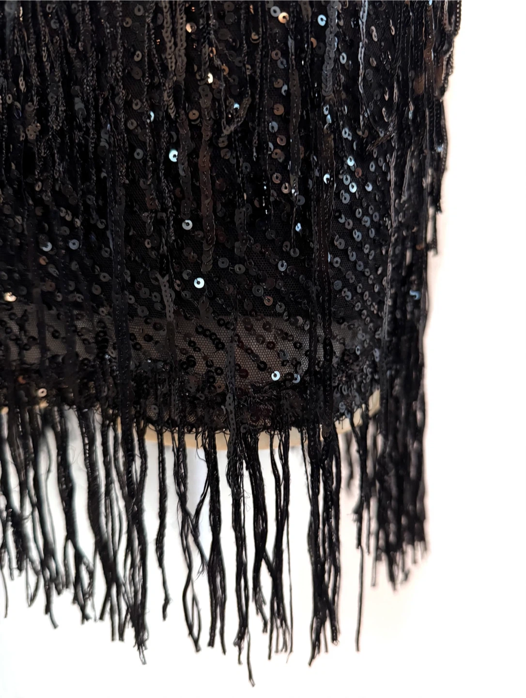 Black Sleeveless Sequin and Fringe Embellished Mini Dress - photo 4