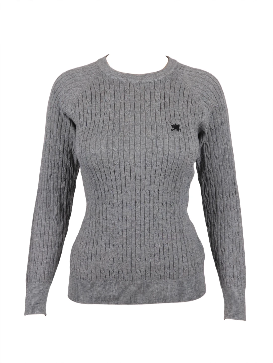 Polo Cable Knit Sweater Men's Medium Gray Pullover Wool Blend - photo 2