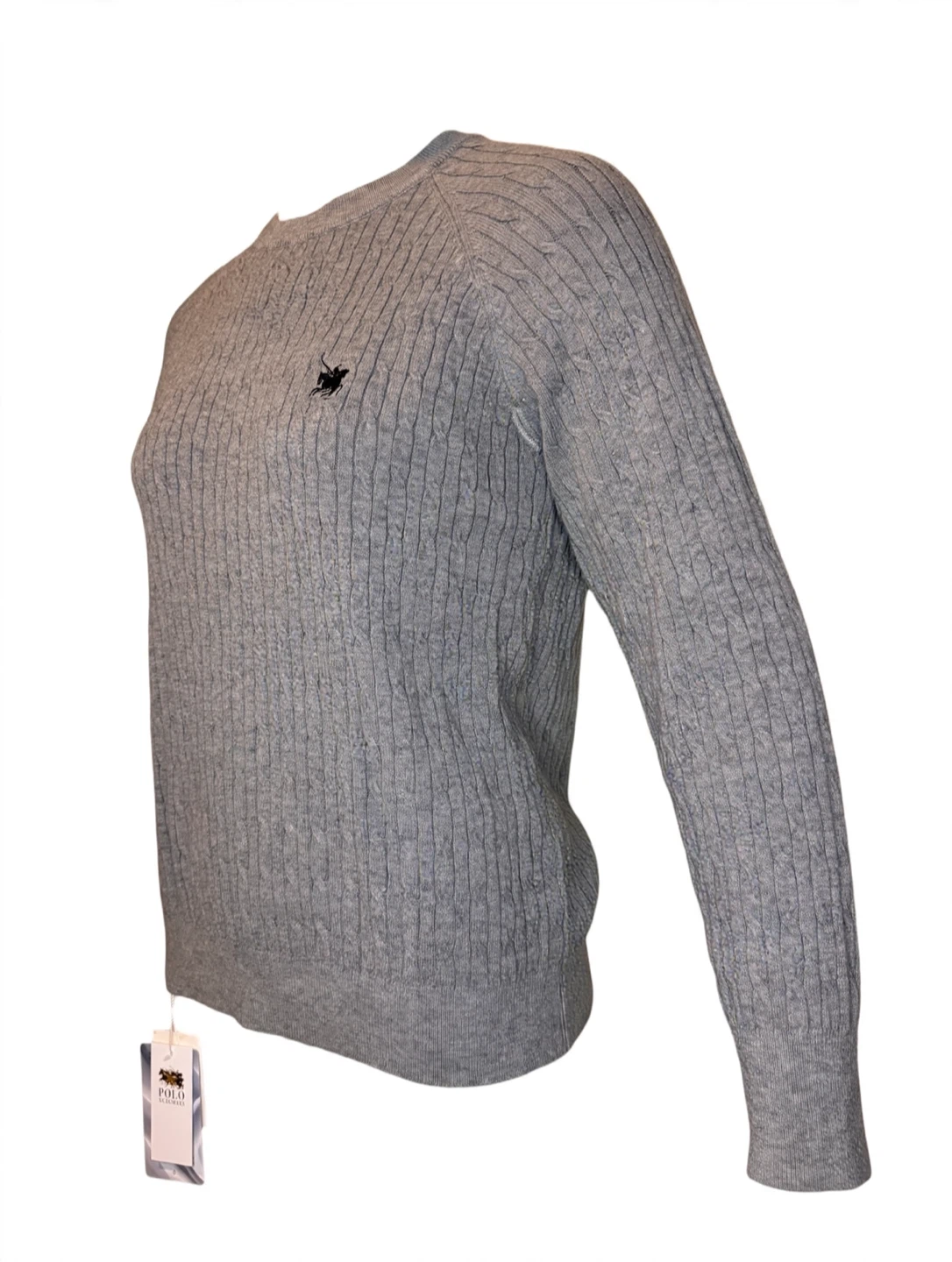 Polo Cable Knit Sweater Men's Medium Gray Pullover Wool Blend - photo 3