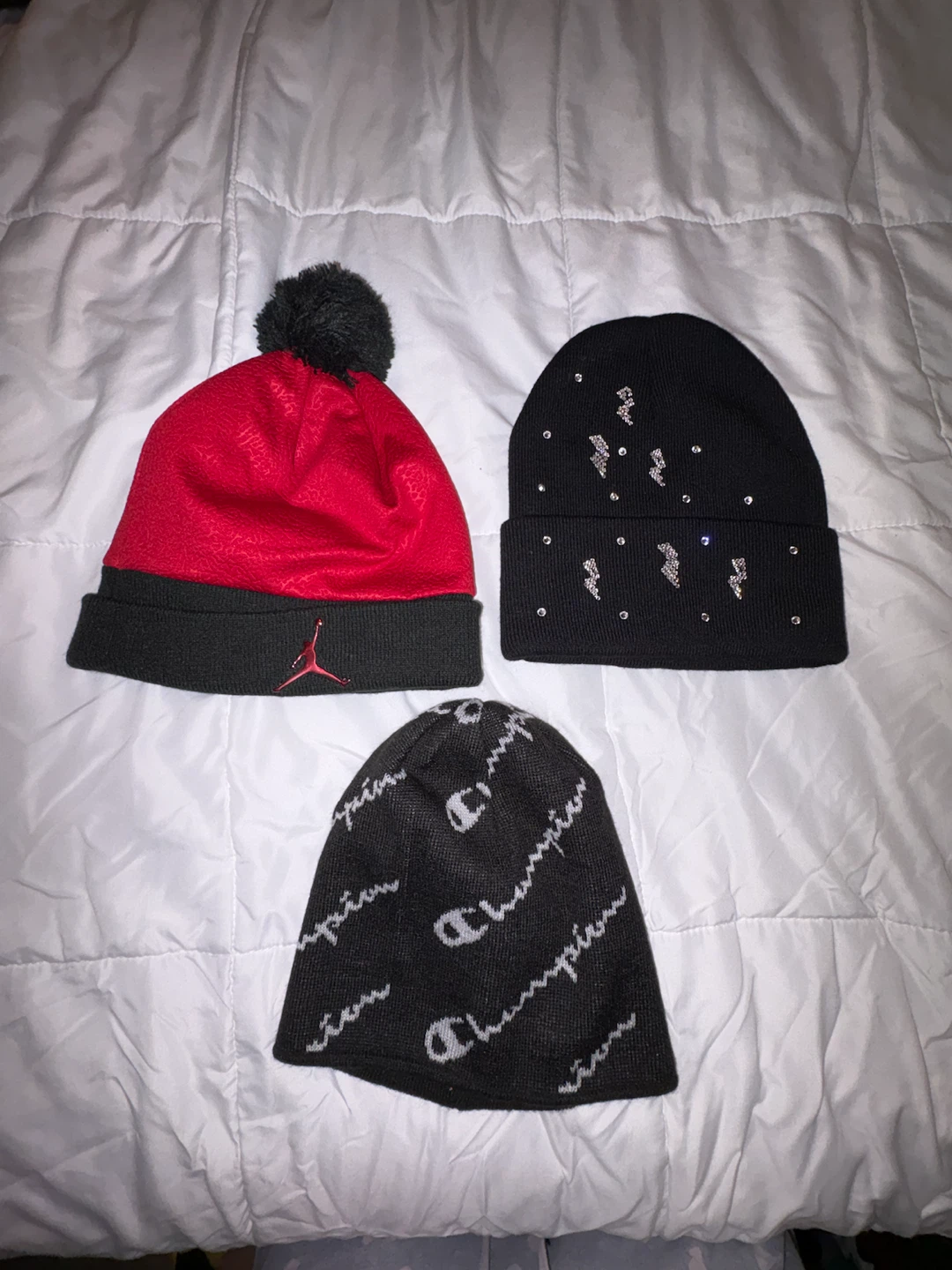 3 Beanies - Jordan, Champion, Rhinestone