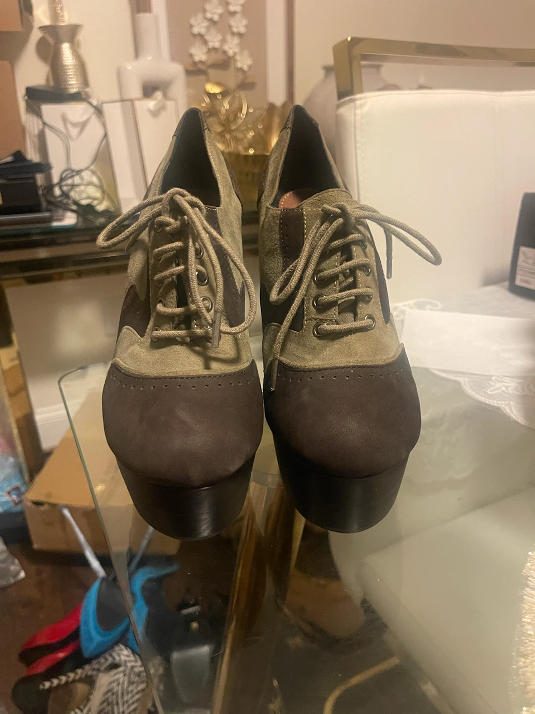Madison Harding Women's Brown & Tan Lace-up Platform Heels