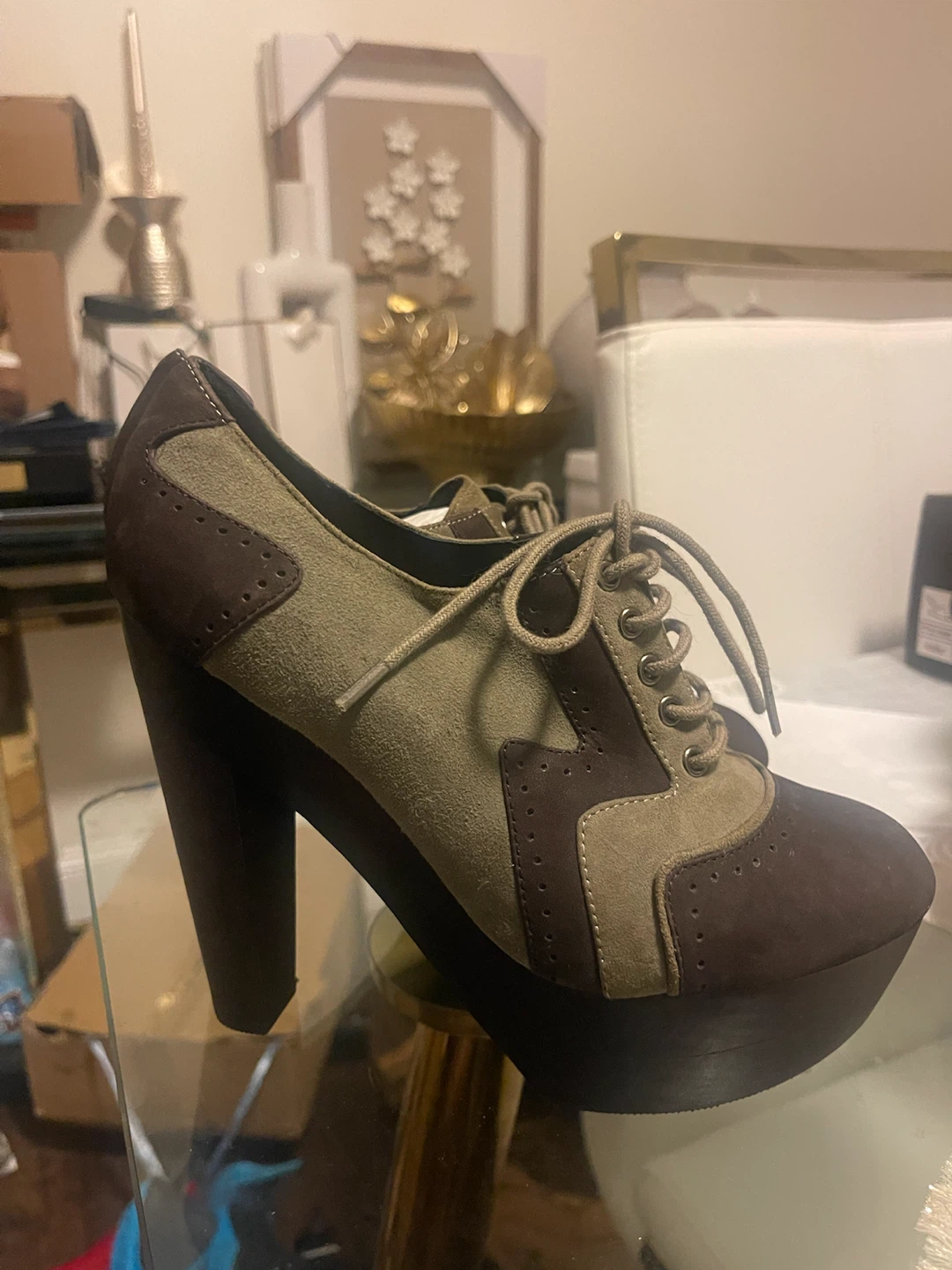 Madison Harding Women's Brown & Tan Lace-up Platform Heels - photo 4
