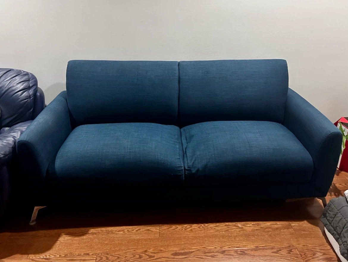 Dark (green) Blue Fabric Loveseat - photo 2