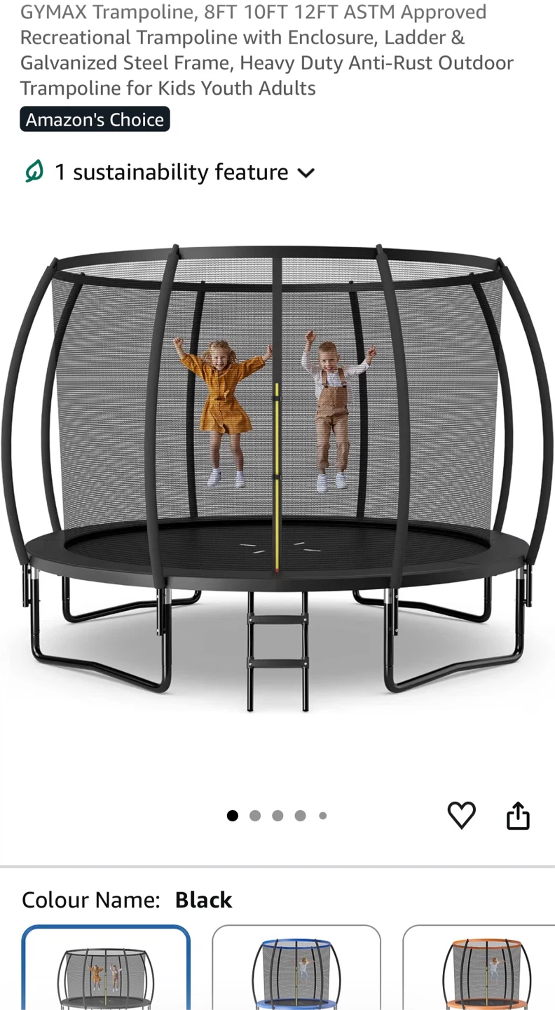 GYMAX Trampoline 12FT Black with Enclosure and Ladder