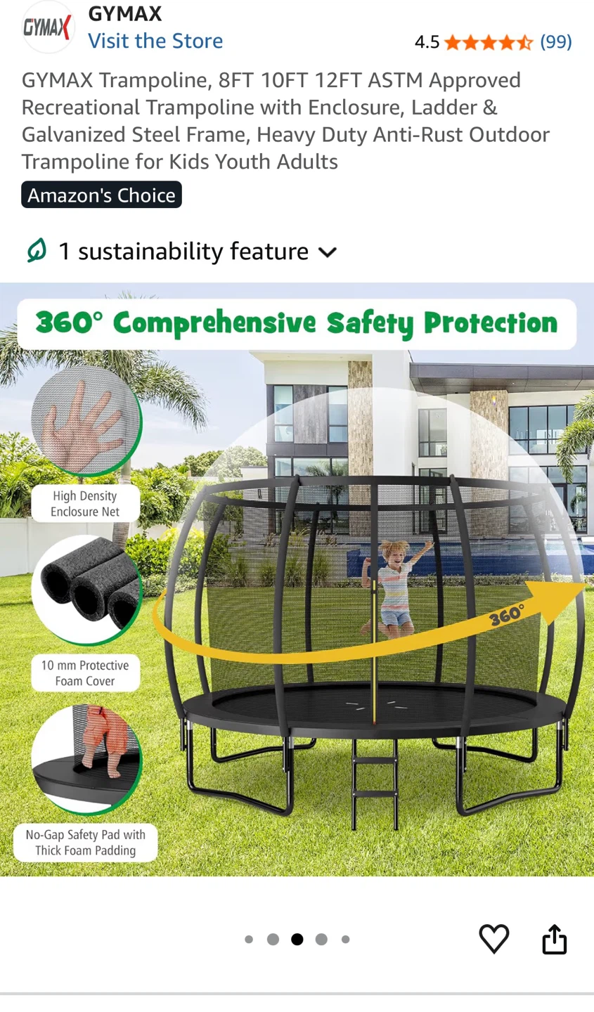 GYMAX Trampoline 12FT Black with Enclosure and Ladder - photo 2