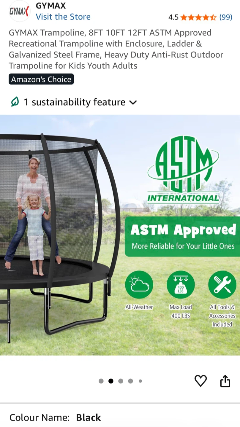 GYMAX Trampoline 12FT Black with Enclosure and Ladder - photo 3