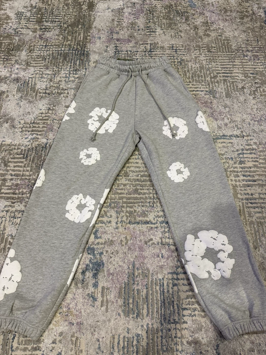 Denim Tears Grey Sweatpants with White Graphic Print - Size S