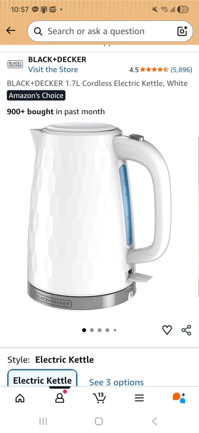 BLACK+DECKER 1.7L Cordless Electric Kettle, White