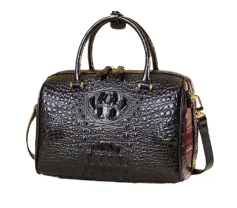 Black Crocodile Embossed Satchel Bag