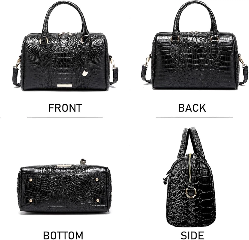 Black Crocodile Embossed Satchel Bag - photo 2