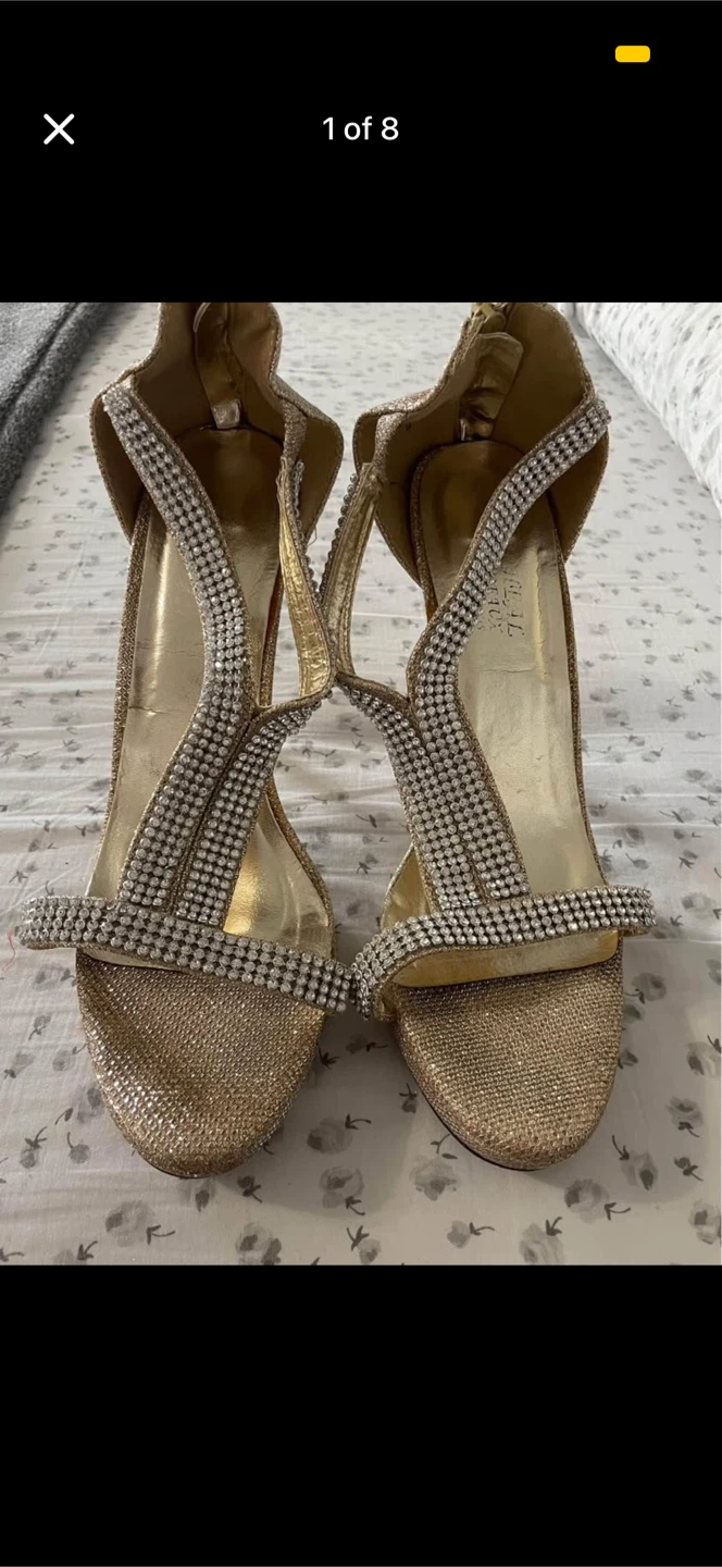 Gold Rhinestone High Heel Sandals