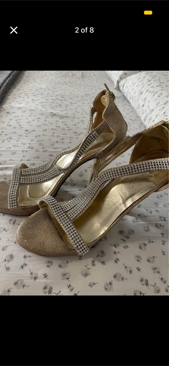 Gold Rhinestone High Heel Sandals - photo 2