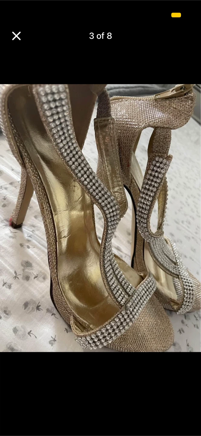 Gold Rhinestone High Heel Sandals - photo 3
