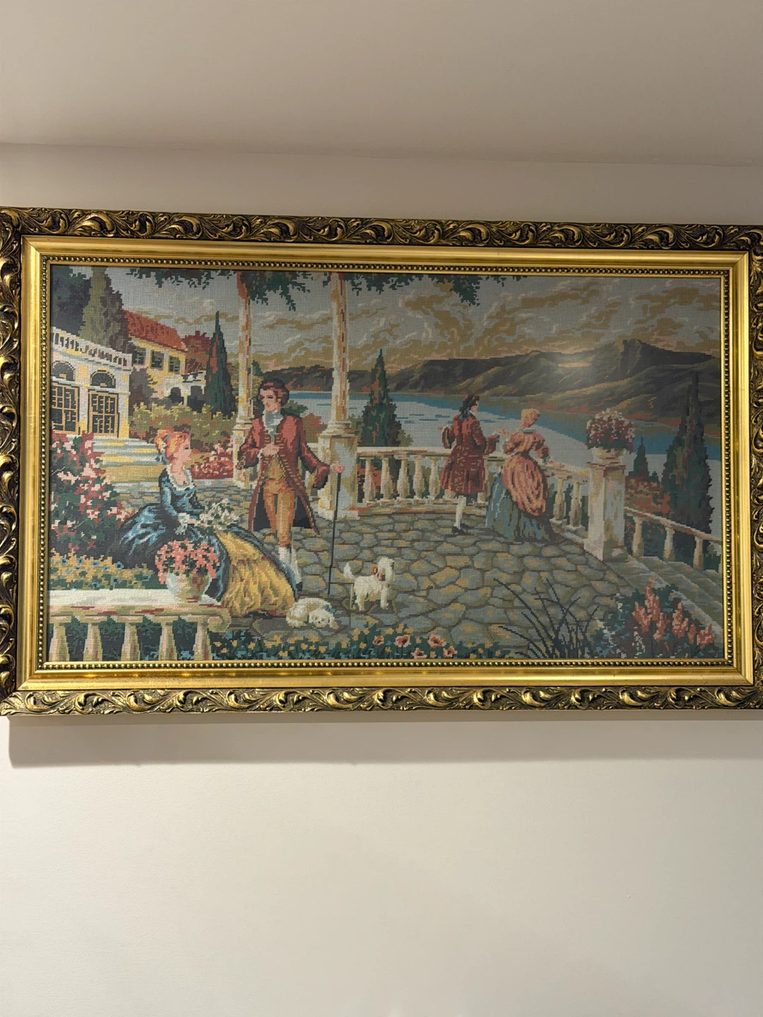 Framed Needlepoint Tapestry - Courting Scene