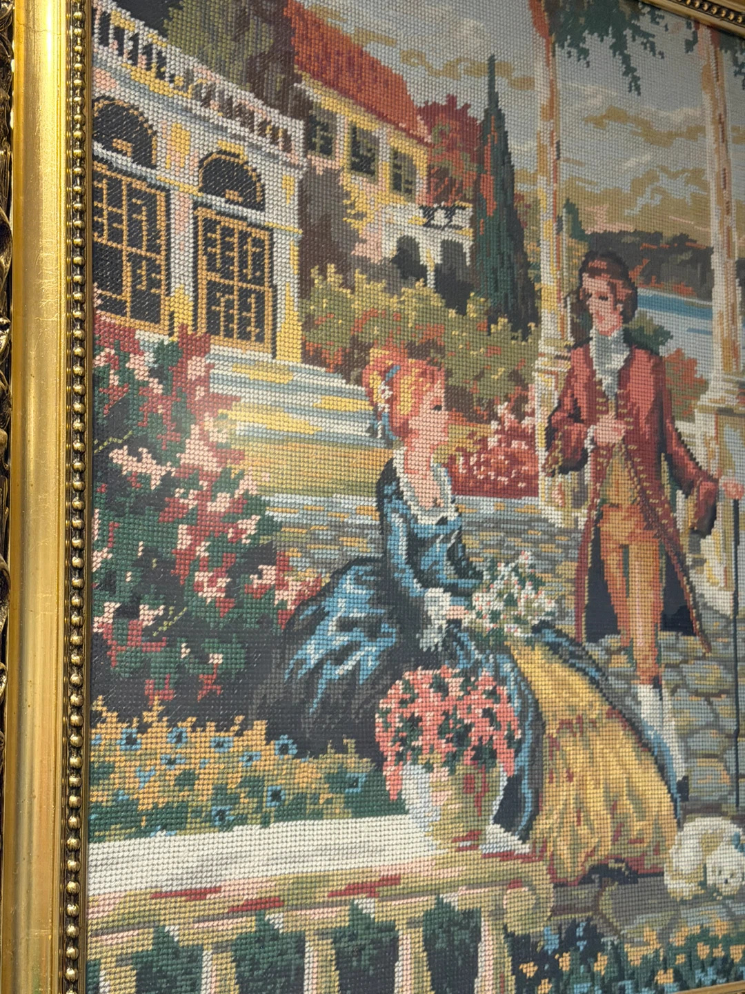 Framed Needlepoint Tapestry - Courting Scene - photo 2