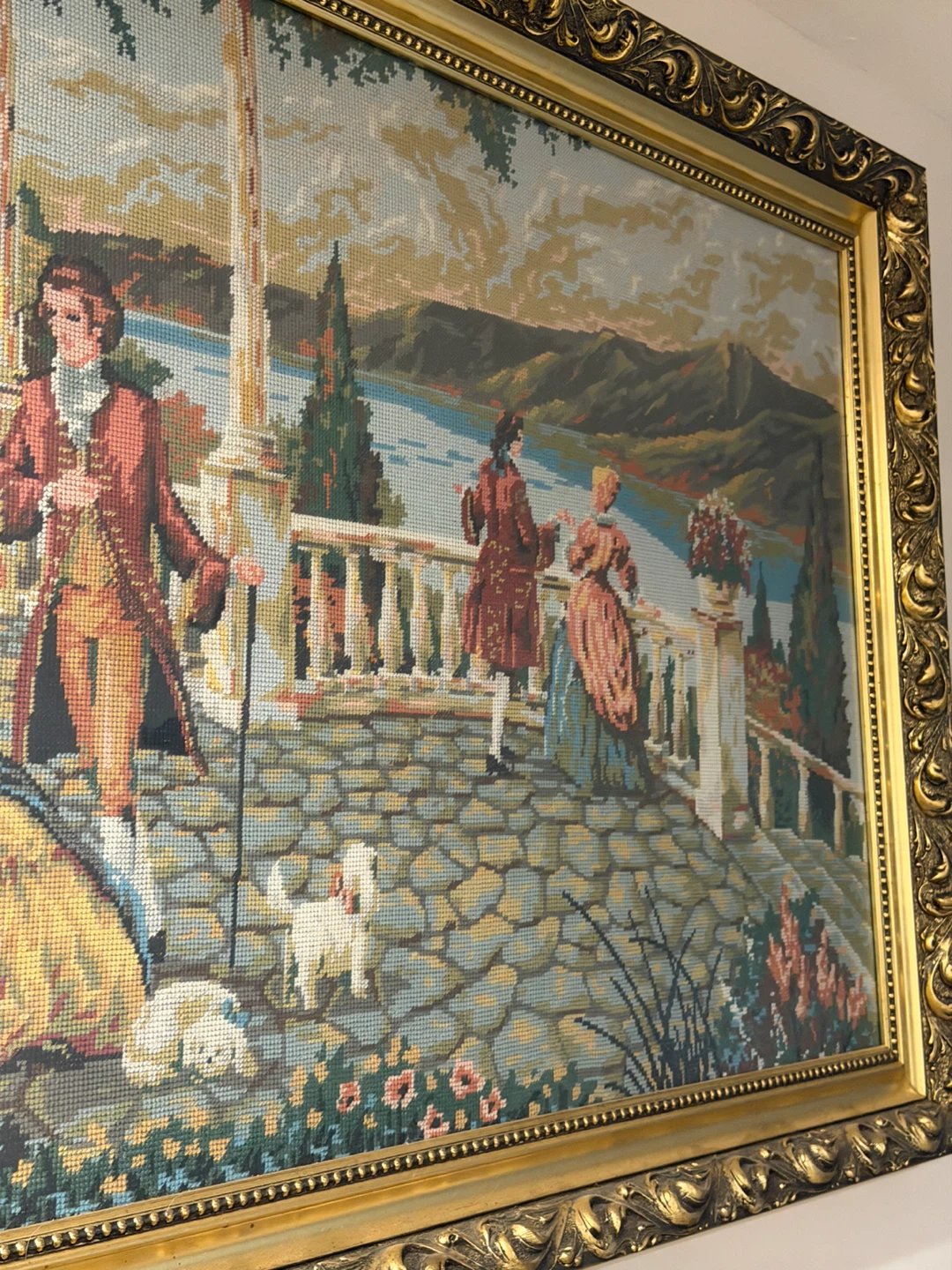 Framed Needlepoint Tapestry - Courting Scene - photo 3