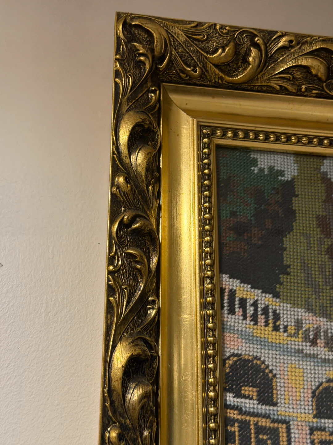 Framed Needlepoint Tapestry - Courting Scene - photo 4
