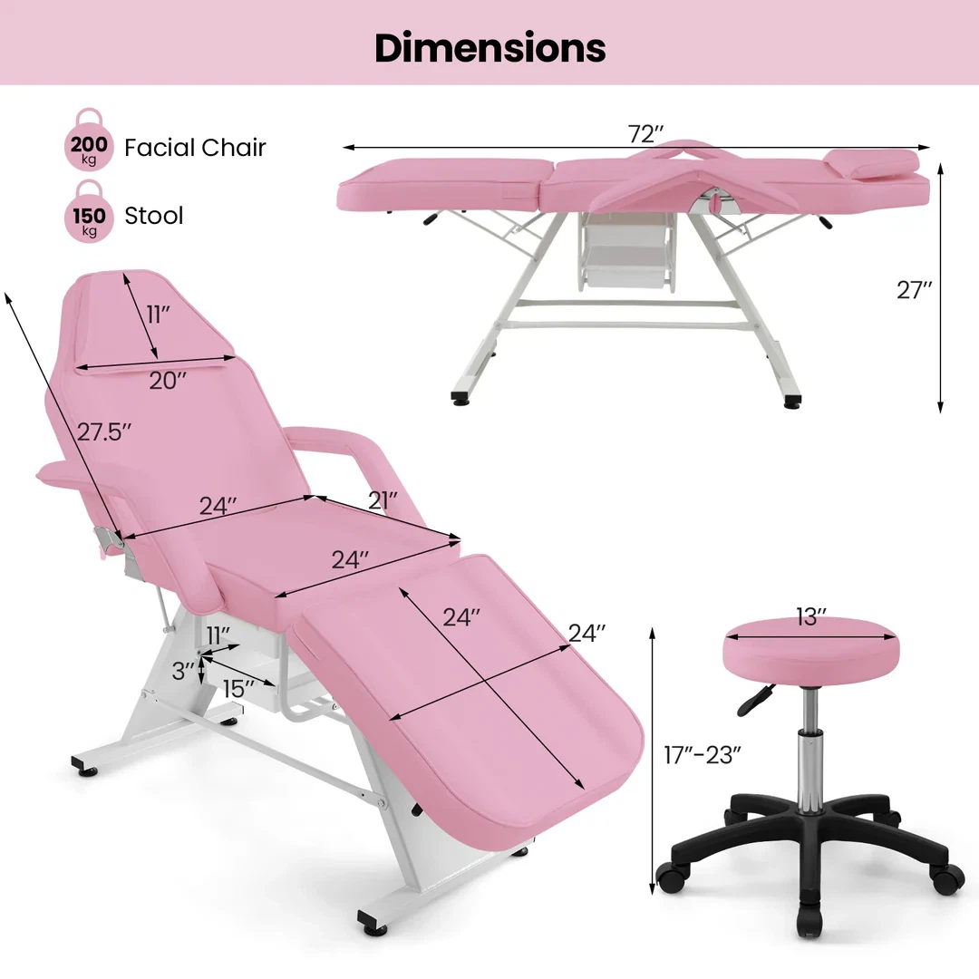 Pink Adjustable Facial Chair and Stool Set - photo 3