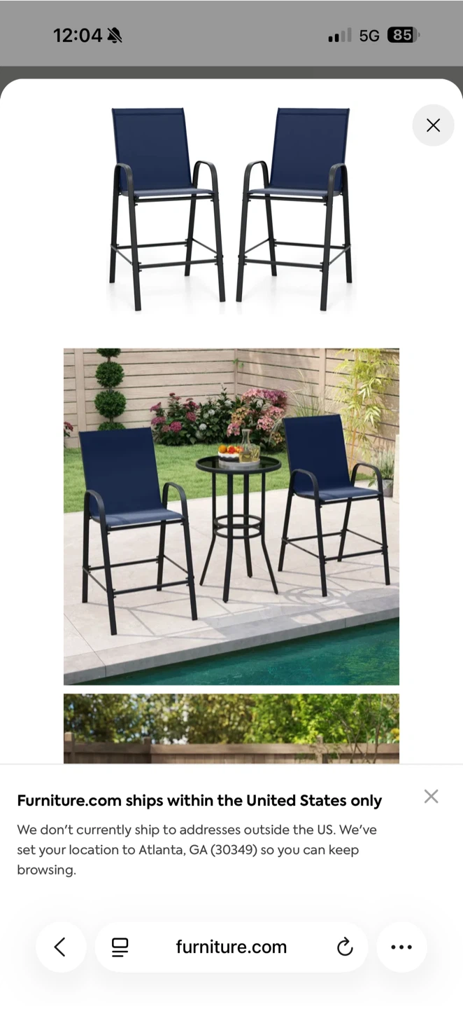 2 Navy Blue Outdoor Bar Stools with Metal Frame