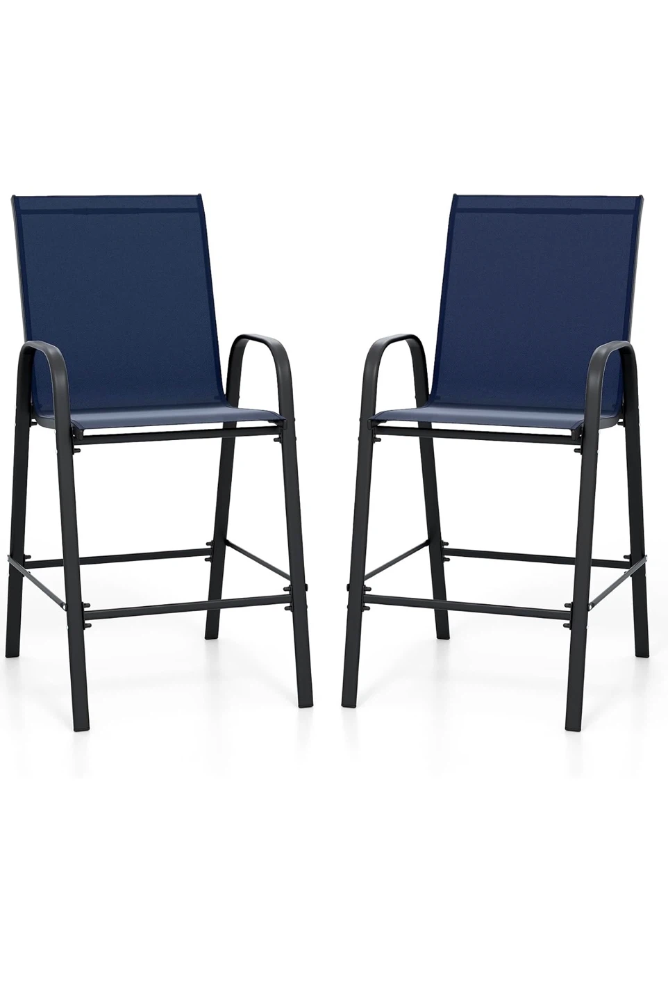 2 Navy Blue Outdoor Bar Stools with Metal Frame - photo 2