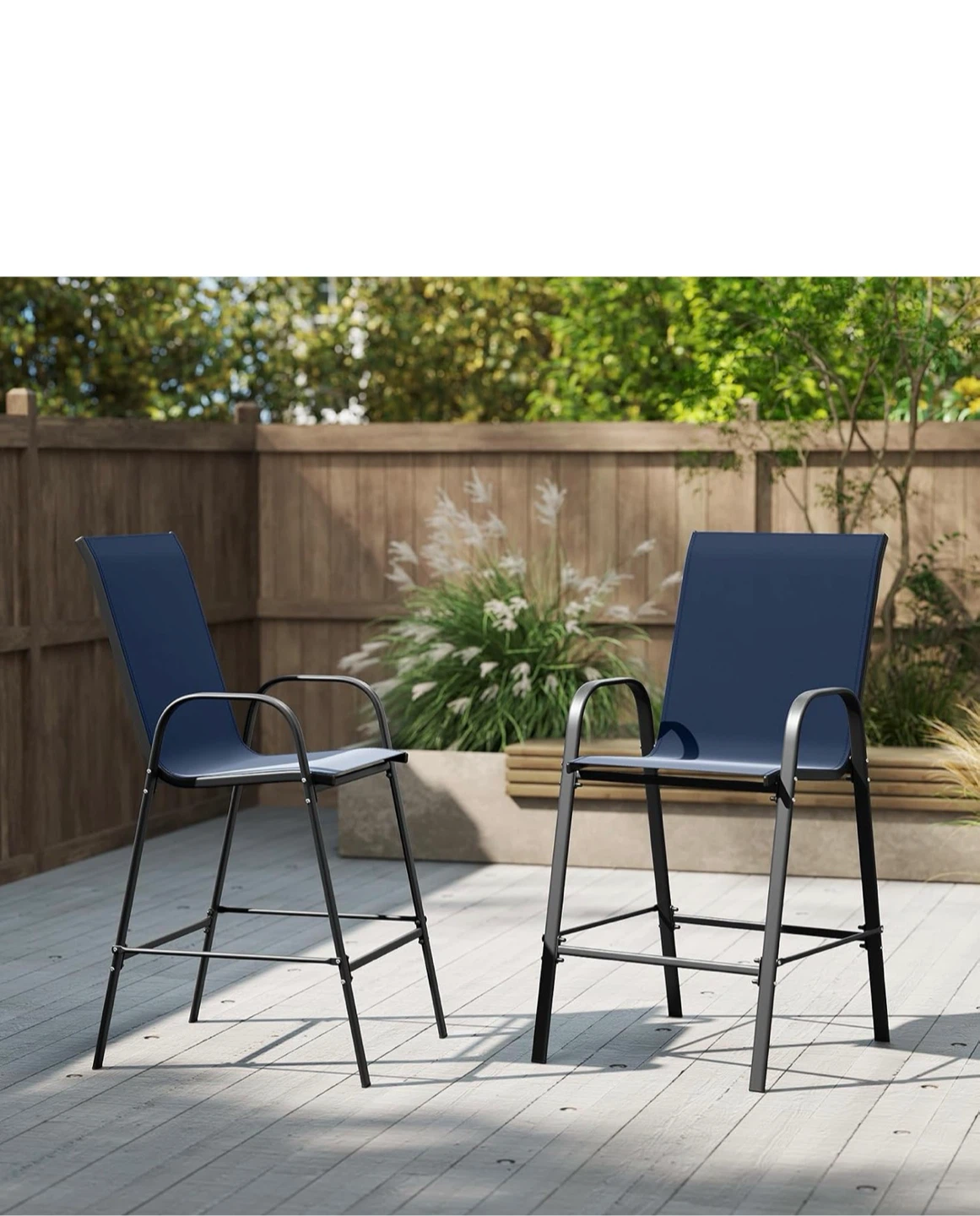 2 Navy Blue Outdoor Bar Stools with Metal Frame - photo 5