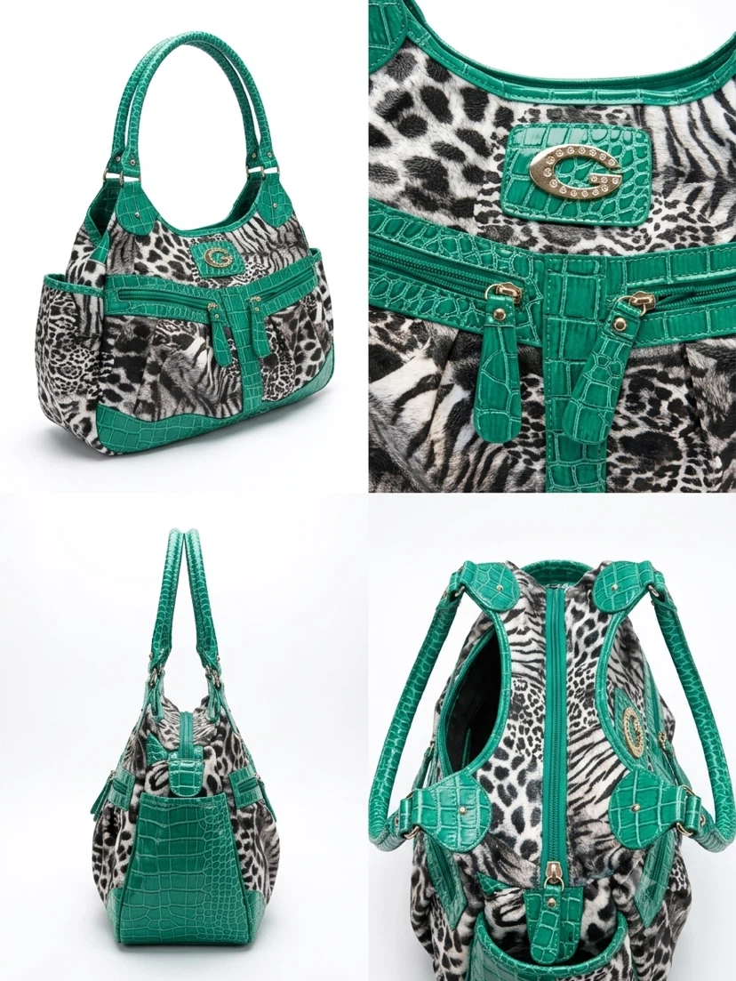 Guess Hobo Handbag - Animal Print & Green - photo 2