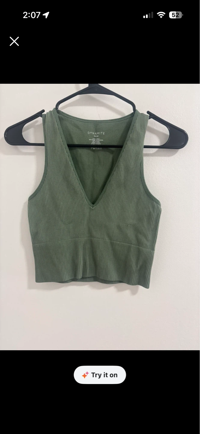 Dynamite Ribbed V-Neck Tank Top - Green - XS