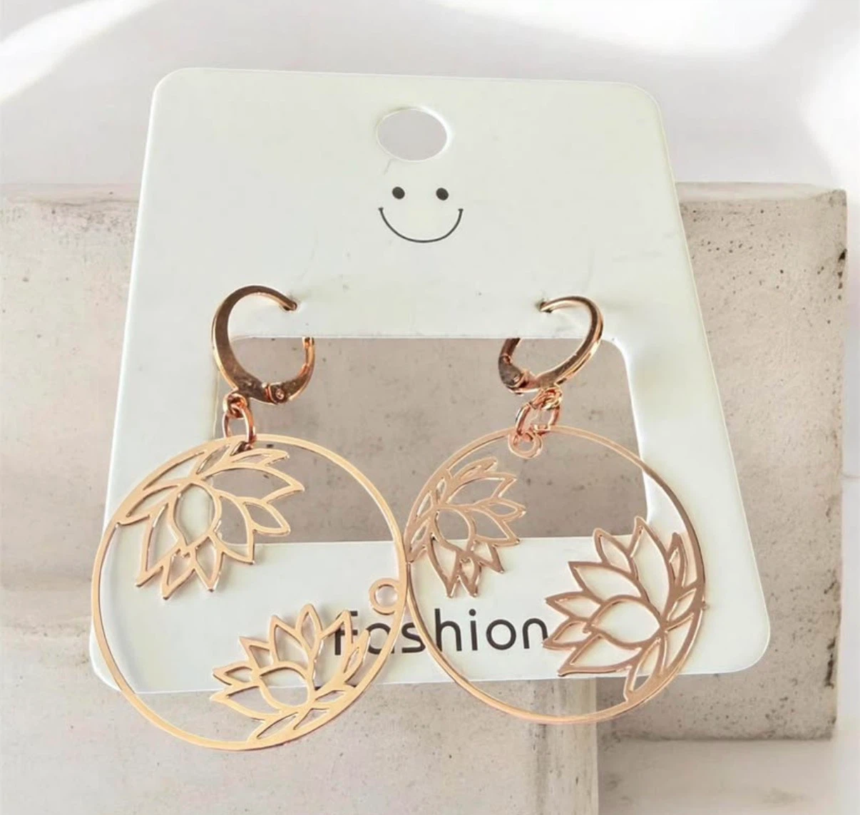 Rose Gold plated Lotus Flower Hoop Earrings