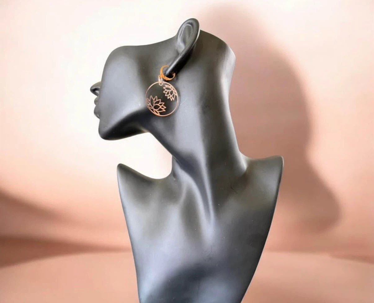 Rose Gold plated Lotus Flower Hoop Earrings - photo 2