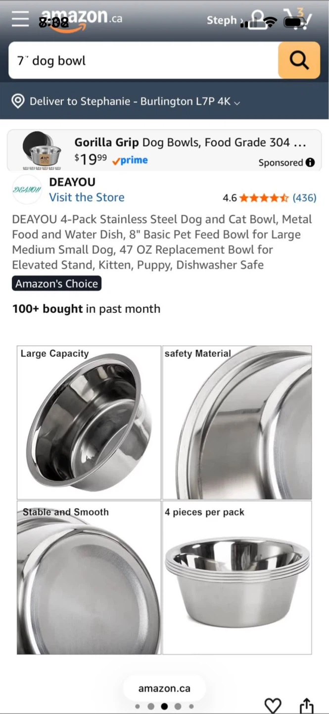 DEAYOU 4-Pack Stainless Steel Dog Bowls