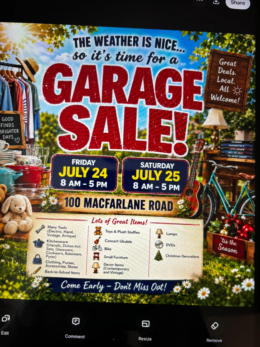 Garage Sale - Fri July 24 & Sat July 25 - 100 MacFarlane Road