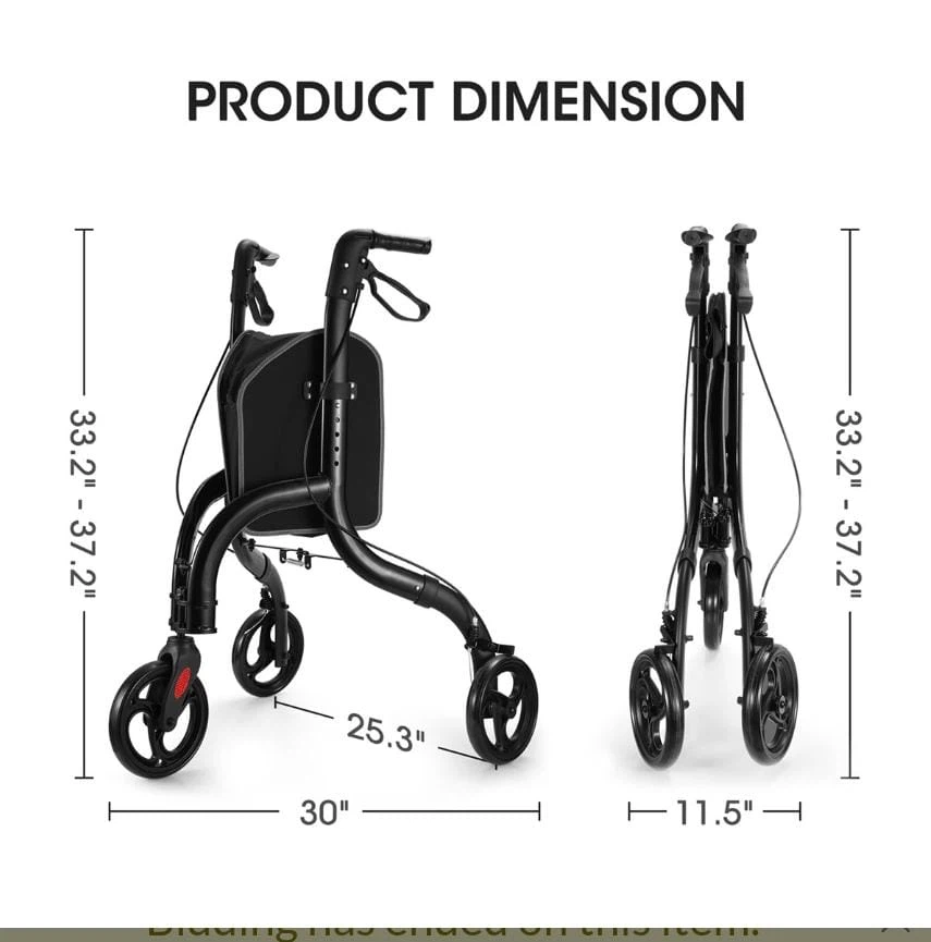 MaxKare 3-Wheel Walker with Seat and Storage Bag - photo 2
