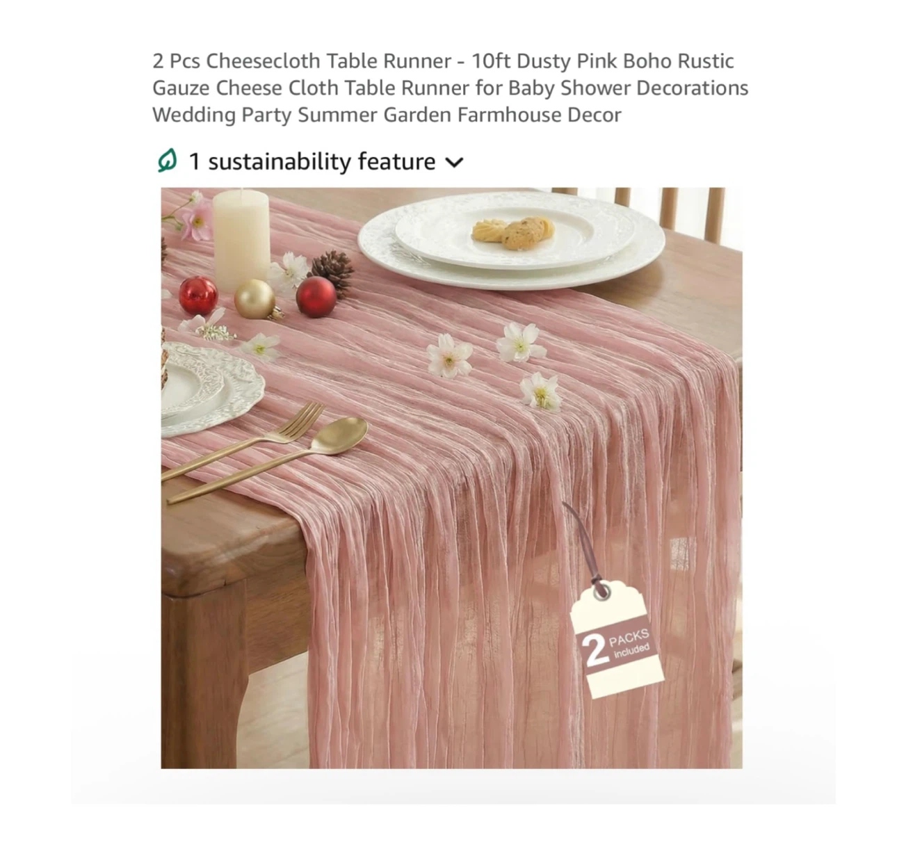 Brand new 2 Pcs 12”x35” Cheesecloth Table Runner
