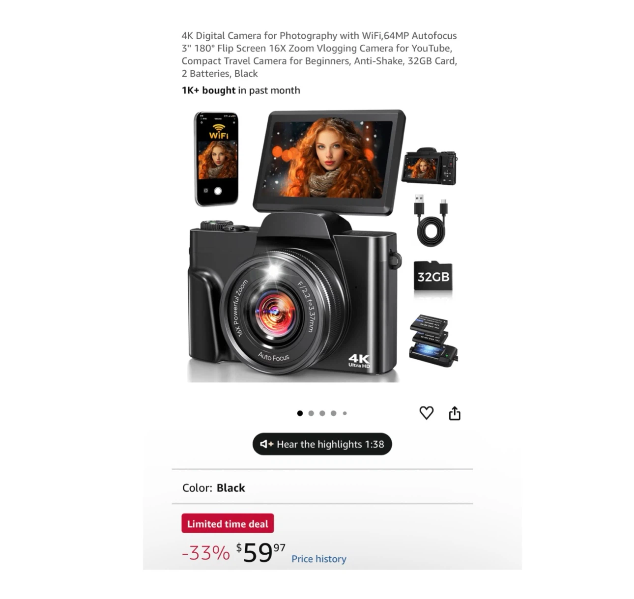 Brand new 4K Digital Camera for Photography with WiFi