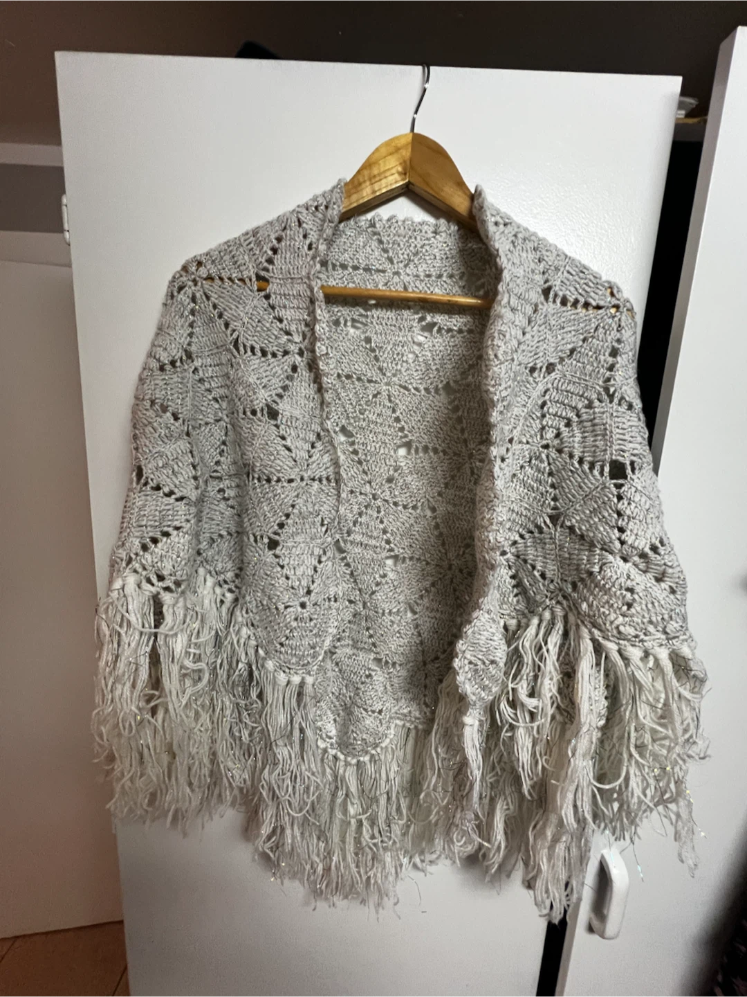 Crocheted Shawl with Fringe