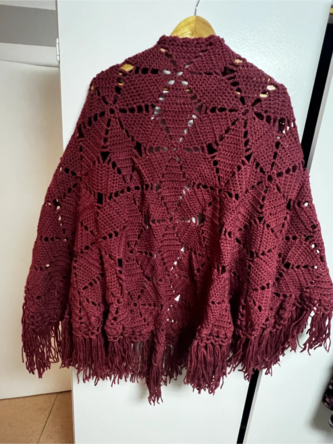 Maroon Crochet Shawl with Fringe - photo 2