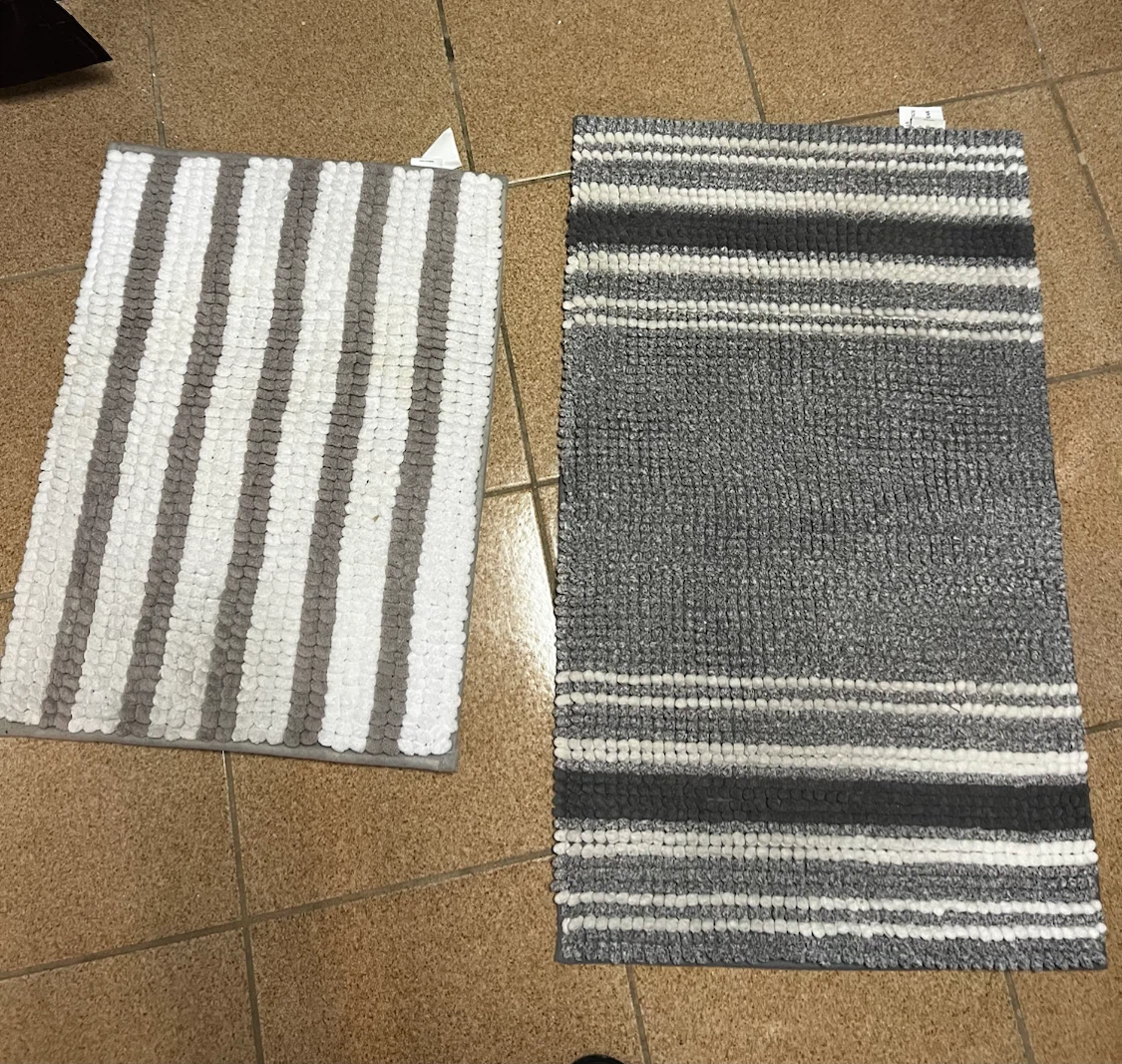 Bath Mats Set - Gray & White Stripes