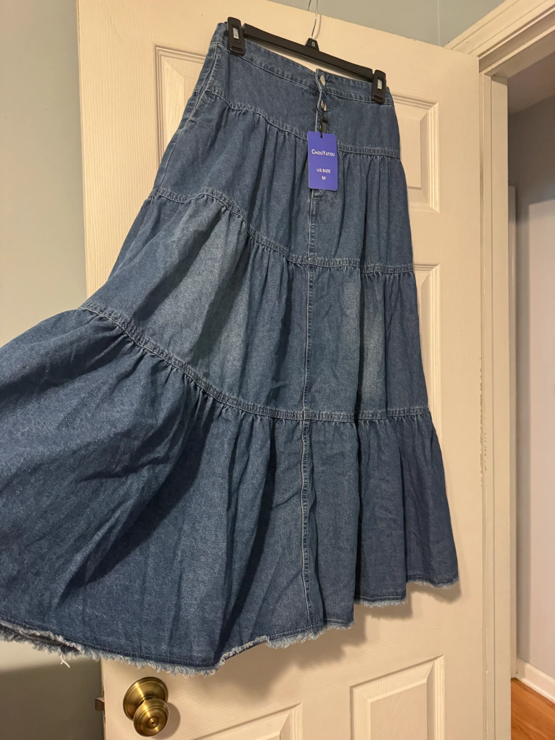 CHOU YATOU Denim Tiered Maxi Skirt - Size M