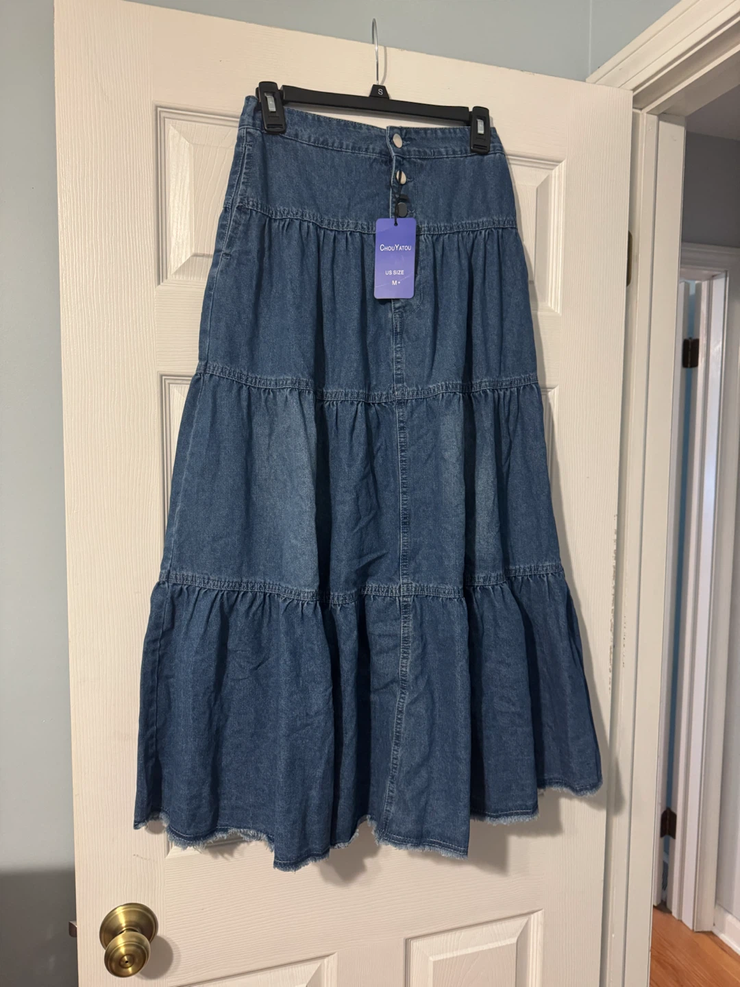CHOU YATOU Denim Tiered Maxi Skirt - Size M - photo 2