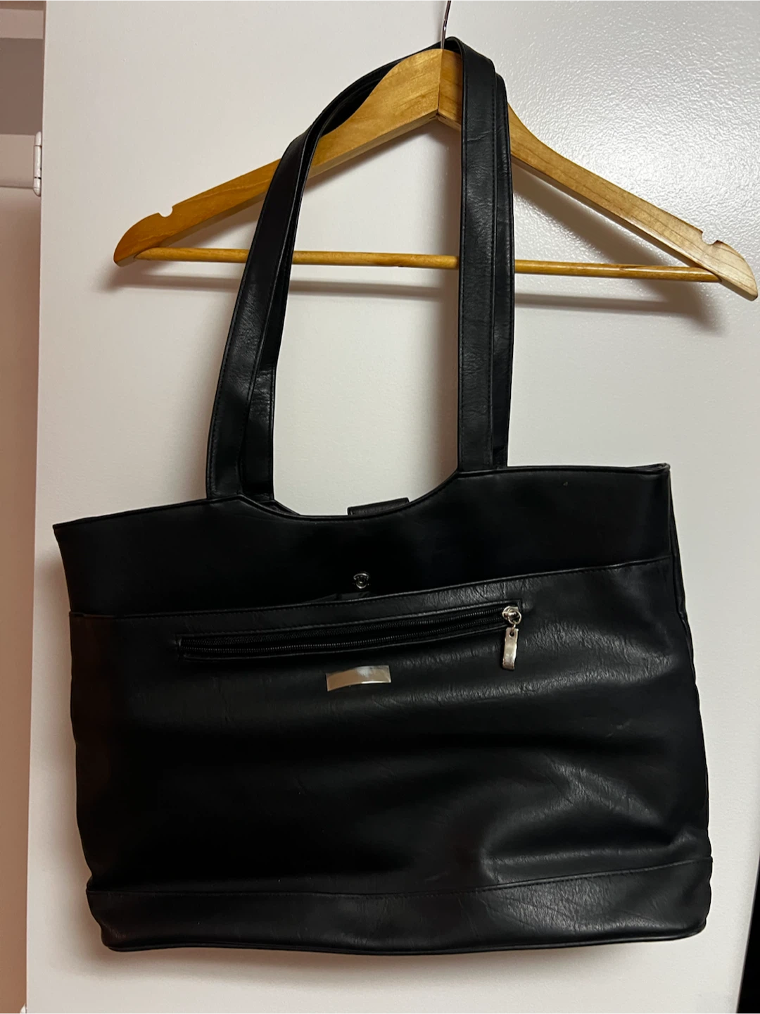 Black Faux Leather Tote Bag